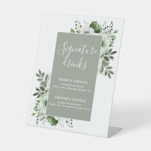 Signe De Table Sage Green Élégant Moderne Signature Florale Boiss