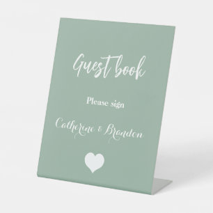 Signe De Table Sage Green Elegant Signature Script Livre d'invité
