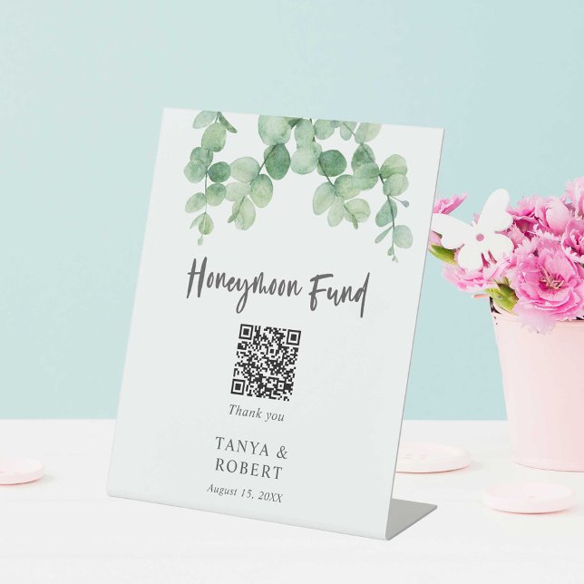 Signe De Table Sage Green Eucalyptus Honeymoon Fund QR Code (Créateur téléchargé)