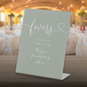 Signe De Table Sage Green Heart Script Faveurs