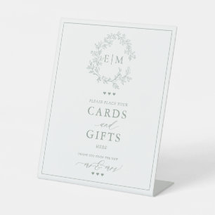 Signe De Table Sage Green Leafree Crest Monogramme Carte & Cadeau