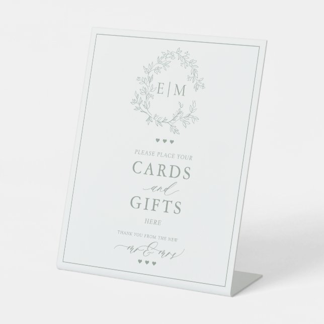 Signe De Table Sage Green Leafree Crest Monogramme Carte & Cadeau (Recto)