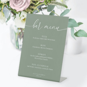 Signe De Table Sage Green Modern Elegant Wedding Bar Menu
