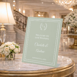 Signe De Table Sage green monogrammed elegant wedding welcome 