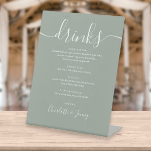 Signe De Table Sage Green Signature Script Mariage Boissons Menu