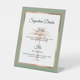 Signe De Table Sage Rose Gold Palm Tree Mariage Signature Boisson
