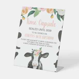 Signe De Table Saint Vache rose Floral 1er Anniversaire Heure Cap