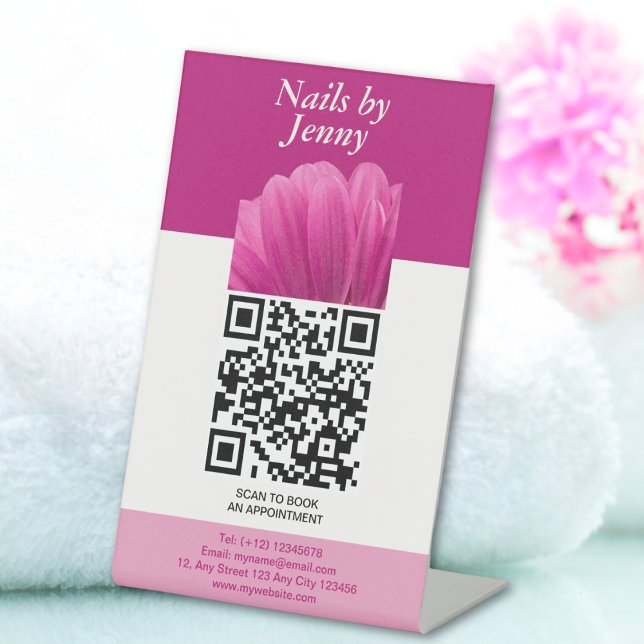 Signe De Table Salon à ongles floraux rose-blanc moderne (Créateur téléchargé)