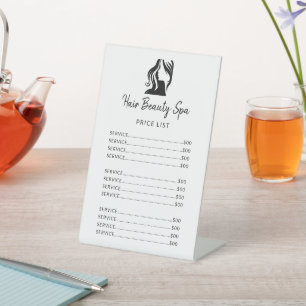 Signe De Table Salon de cheveux élégant menu de service blanc et