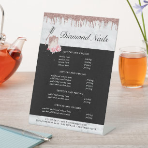 Signe De Table Salon de manucure Rose Gold Liste de prix du men