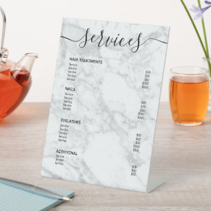 Signe De Table Salon de Marbre blanc moderne - Menu Service Tarif