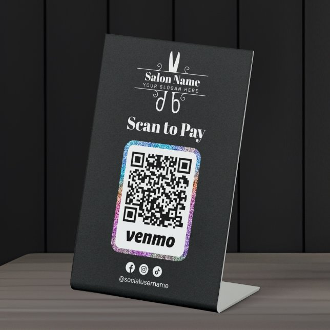 Signe De Table Salon Pailleté Moderne Scan pour Payer Code QR Ven (Créateur téléchargé)