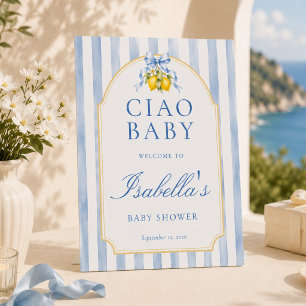Signe De Table Salut Bébé Amalfi Citron Garçon Baby Shower Bleu