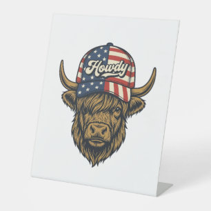 Signe De Table Salut Vache Highland Patriotique Design Western Vi