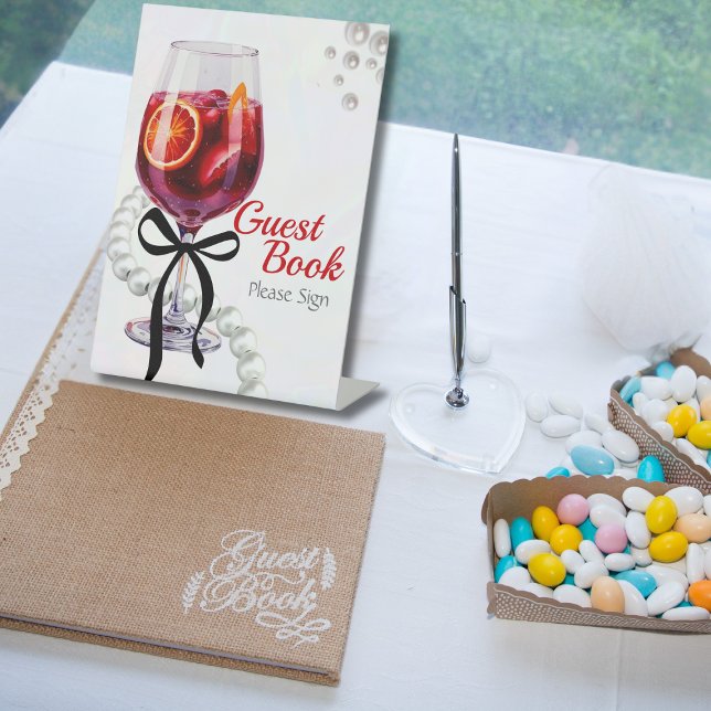 Signe De Table Sangria & Sass Livre d'Invité Douche nuptiale (Sangria & Sass Guest Book Bridal shower Pedestal Pedestal Sign)