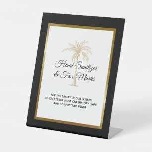 Signe De Table Sanitation Mariage Tropical Black Gold Palm Tree