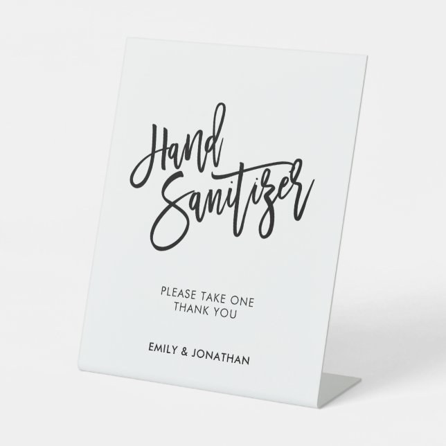 Signe De Table Sanitizer à main mariage élégant en noir (Recto)