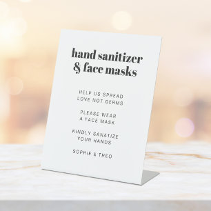 Signe De Table Sanitizer et masques faciaux Moderne Mariage rét