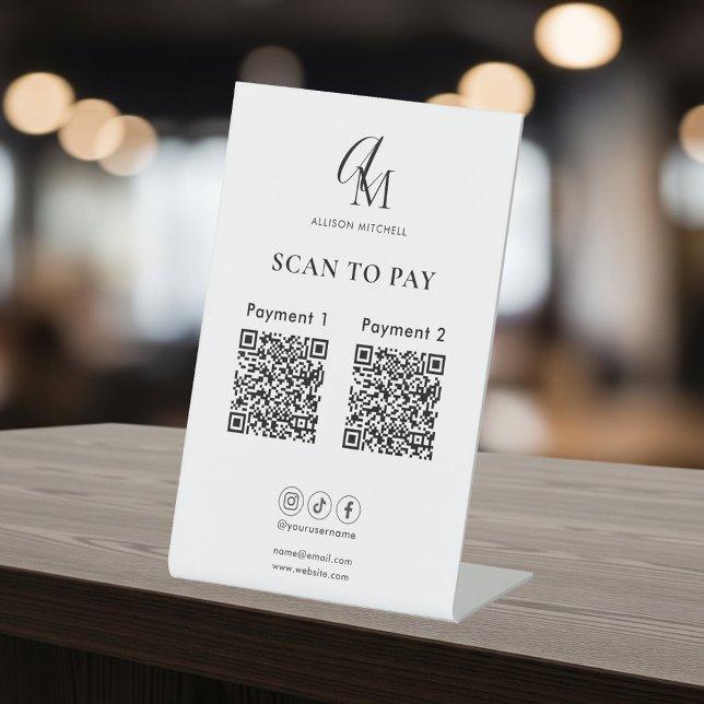 Signe De Table Scan To Pay Business Qr Code Script Monogram (Créateur téléchargé)