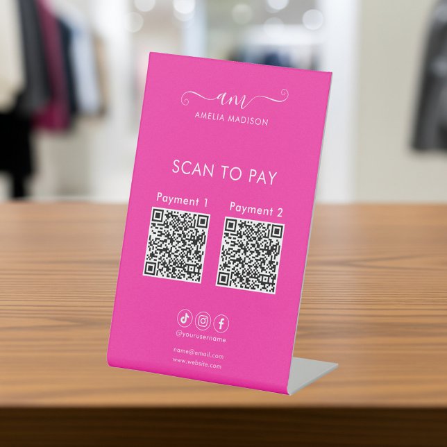 Signe De Table Scan To Pay Business Qr Code Vibrant Pink (Créateur téléchargé)