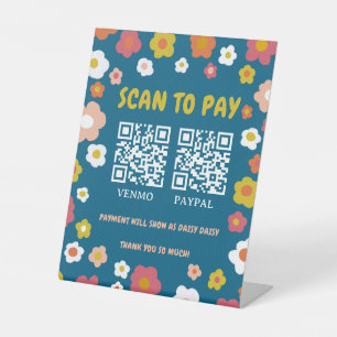 Signe De Table SCANNER POUR PAYER 2 CODE QR Groovy Daisies Floral