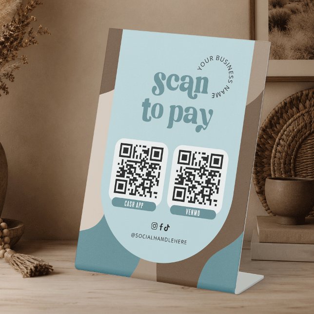 Signe De Table Scanner pour payer 2 codes QR Groovy Rétro Sarcell (Créateur téléchargé)