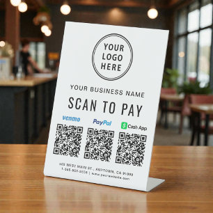 Signe De Table Scanner pour payer les codes QR Logo Paypal Venmo