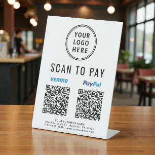 Signe De Table Scanner pour payer les codes QR Venmo Paypal Logo