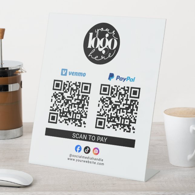 Signe De Table Scanner pour payer Venmo & PayPal Code QR du logo  (In SItu)