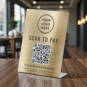 Signe De Table Scannez pour payer le code QR et le logo Business 