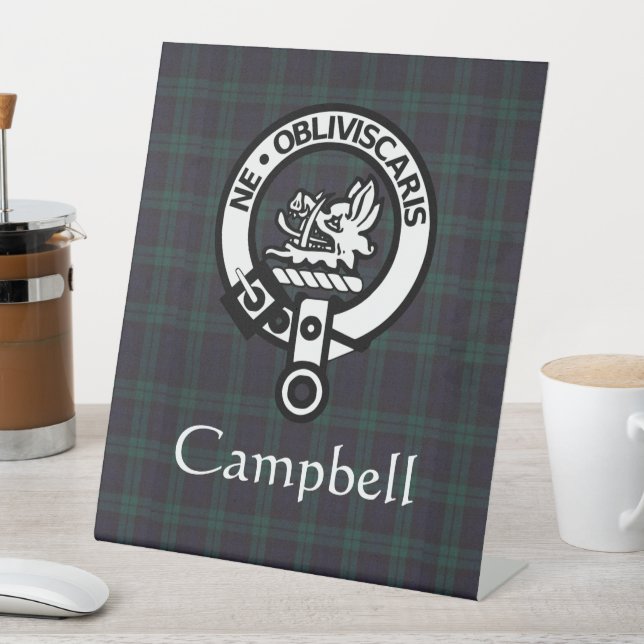 Signe De Table Scottish Campbell Crest Badge & Tartan (In SItu)