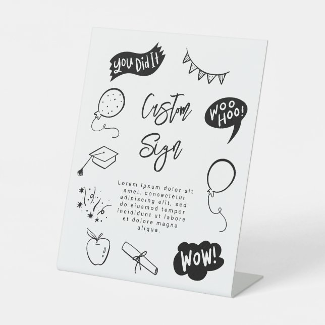 Signe De Table Scribble Quirky Graduation Party White Custom Sign (Recto)
