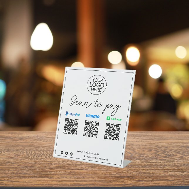 Signe De Table Script de paiement PayPal Venmo Cash App Mobile (PayPal Venmo Cash App Mobile Payment Script Pedestal Sign)