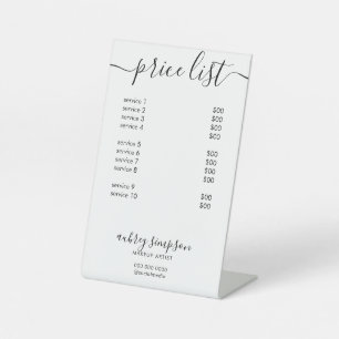 Signe De Table Script de service de liste de prix blanc