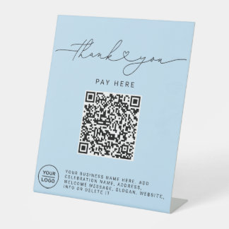 Signe De Table Script Merci Cœur Analysez Moi Code QR Logo bleu