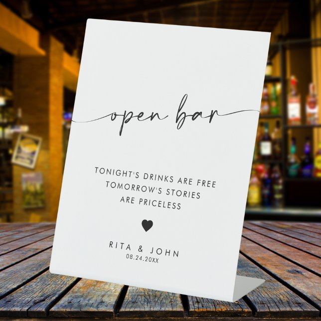 Signe De Table Script moderne chic Open Bar Mariage Sign (Créateur téléchargé)