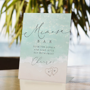 Signe De Table Script moderne Fête des mariées Coeurs de sable Mi