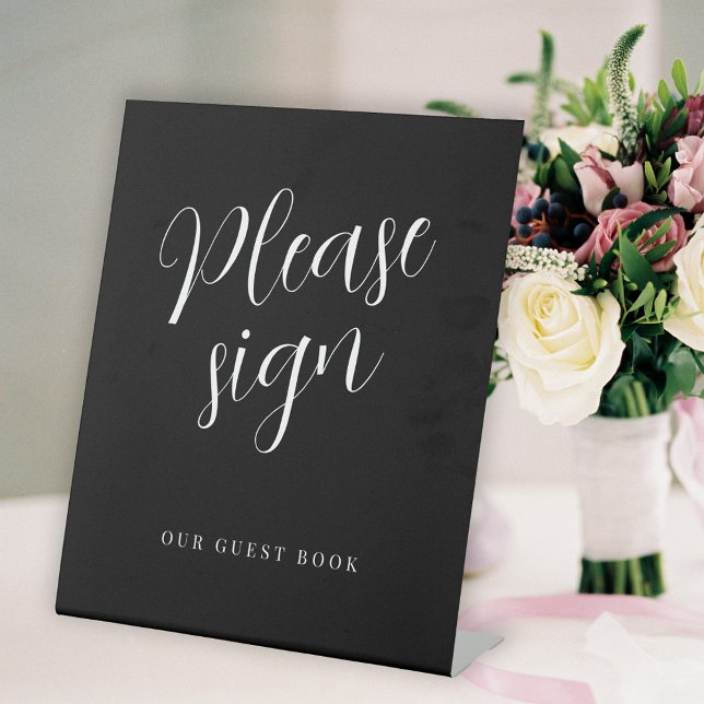 Signe De Table Script moderne simple mariage livre d'invité noir (Créateur téléchargé)