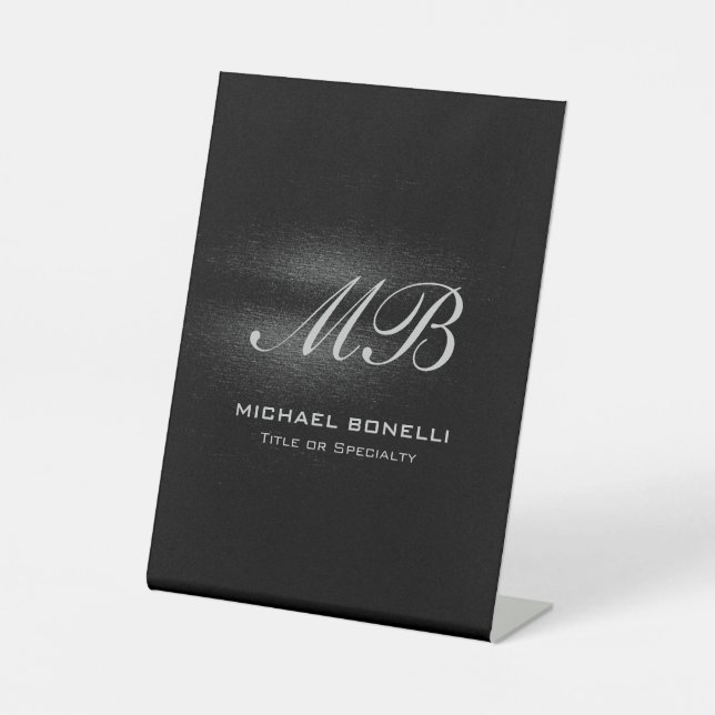 Signe De Table Script monogramme noir gris moderne mignon (Recto)