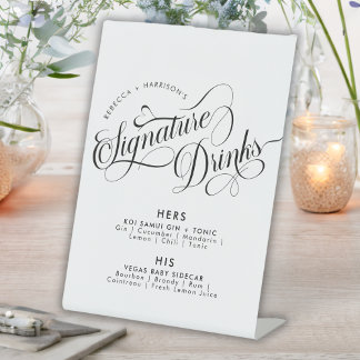 Signe De Table Script romantique Signature Boissons Bar Mariage P