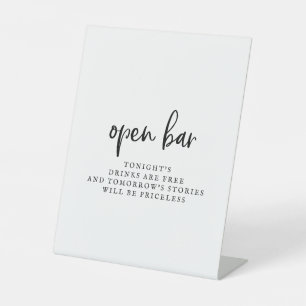 Signe De Table Script rustique Open Bar Sign