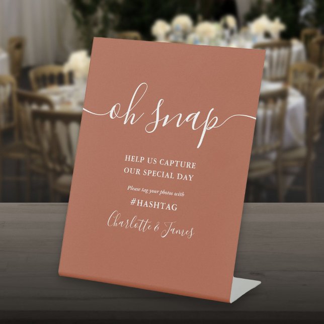 Signe De Table Script Signature Terracotta Oh Snap Mariage (Terracotta Signature Script Oh Snap Wedding Pedestal Sign)