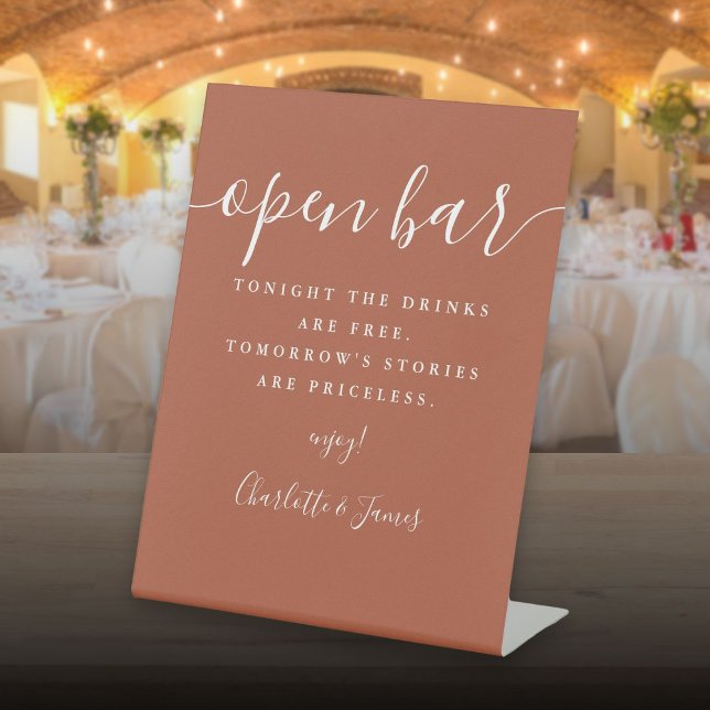 Signe De Table Script Signature Terracotta Open Bar (Terracotta Signature Script Open Bar Pedestal Sign)