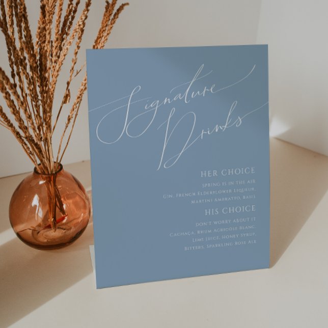 Signe De Table Script Whimsical | Boissons Dusty Blue Signature (Créateur téléchargé)