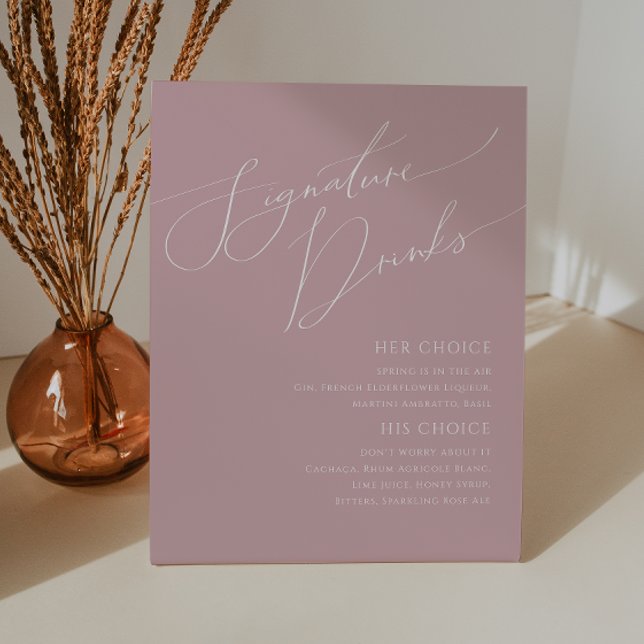 Signe De Table Script Whimsical | Boissons signées Dusty Rose (Créateur téléchargé)