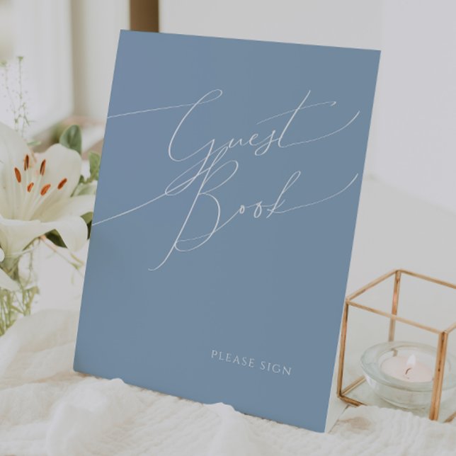 Signe De Table Script Whimsical | Dusty Blue Guest Book (Créateur téléchargé)