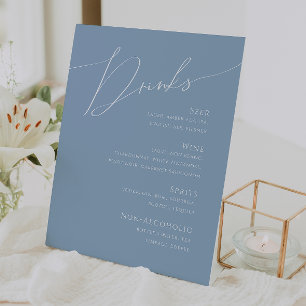 Signe De Table Script Whimsical Menu Boissons Mariage Dusty Blu