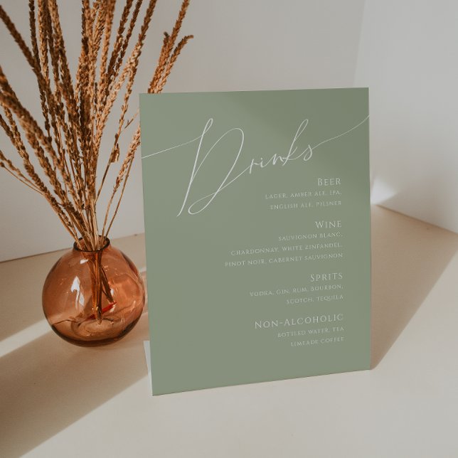 Signe De Table Script Whimsical | Menu des boissons Mariages Sage (Créateur téléchargé)