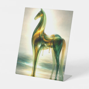 Signe De Table Sculpture de cheval en verre émeraude et or – Élég