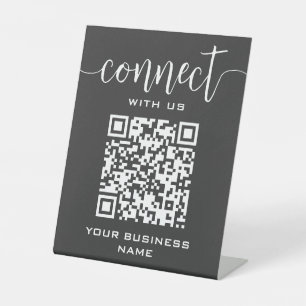 Signe De Table Se Connecter Avec Nous Qr Code Gris Chic Moderne M